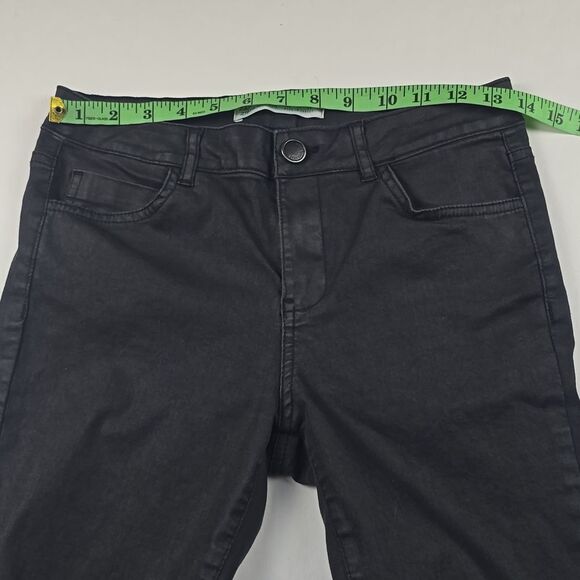 Zara Basic -1172 Coated Jeans Black Skinny Leg Mid Rise Ankle Zippers 26 / 4 - Picture 5 of 9